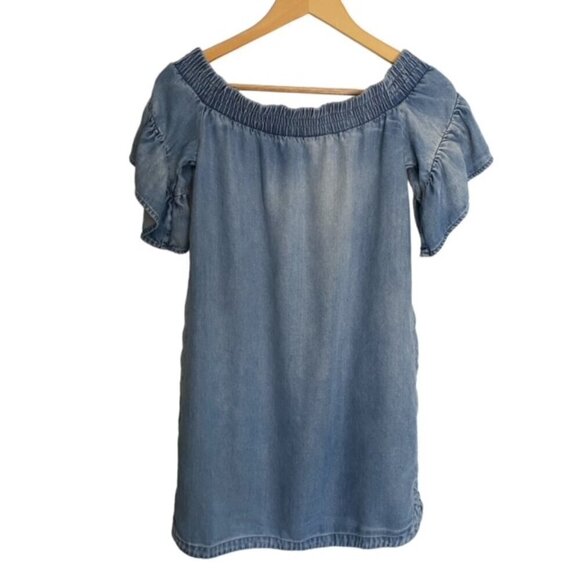 All Saints Adela Chambray Off Shoulder Dress XSmall - Picture 4 of 4